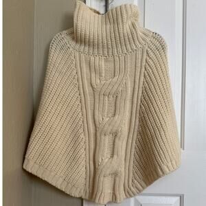 SAOL Ireland Cream Cable Knit Turtleneck Wool‎ Poncho Cape Fisherman